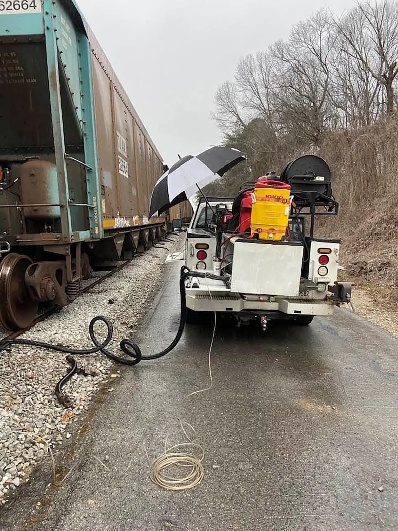 Repair and maintenance work on a freight railcar