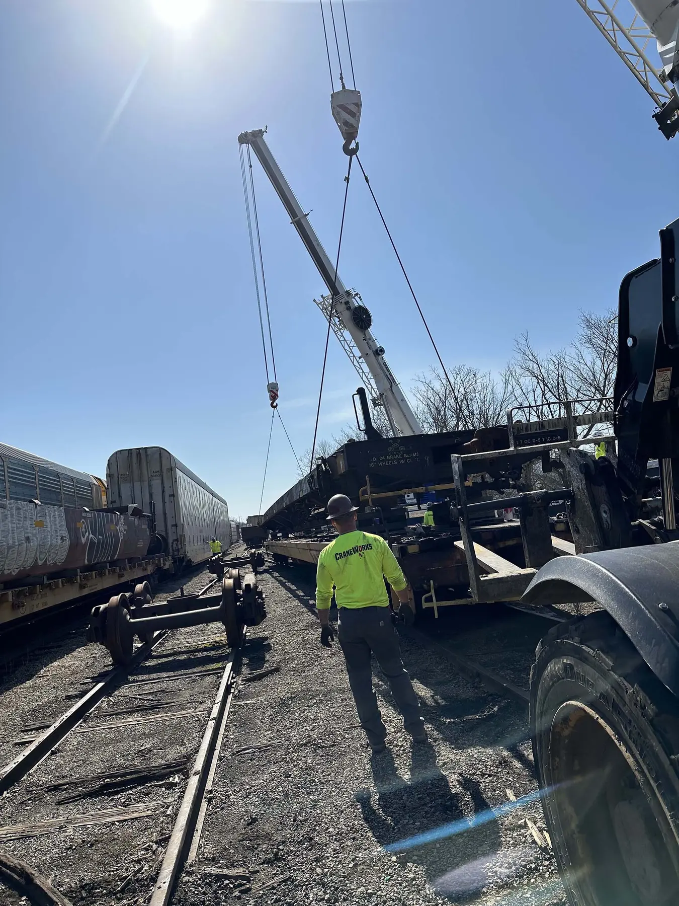 Crane work on a freight railcar at the Mt Pleasant facility